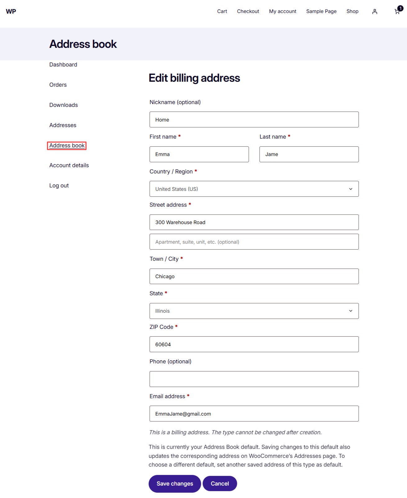 Add and edit saved address form in Extonify Address Book for WooCommerce